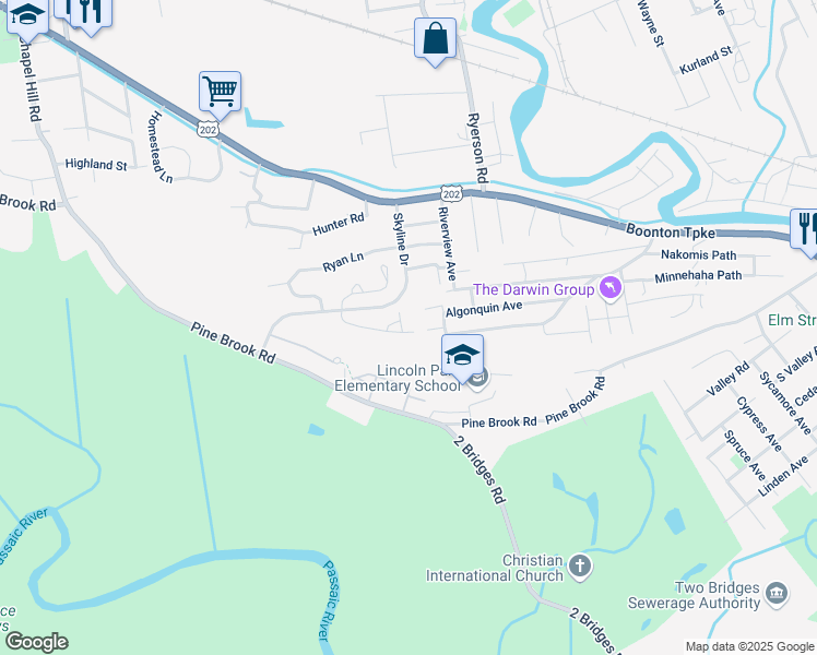 map of restaurants, bars, coffee shops, grocery stores, and more near 53 Alpine Drive in Lincoln Park