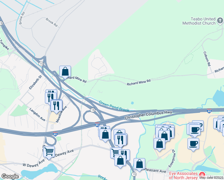 map of restaurants, bars, coffee shops, grocery stores, and more near 319 Richard Mine Road in Wharton