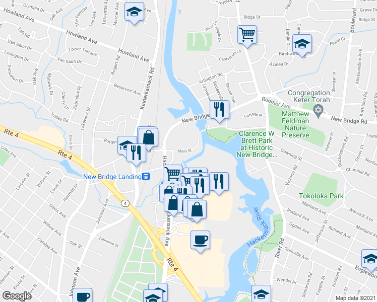 map of restaurants, bars, coffee shops, grocery stores, and more near 1208 Main Street in River Edge