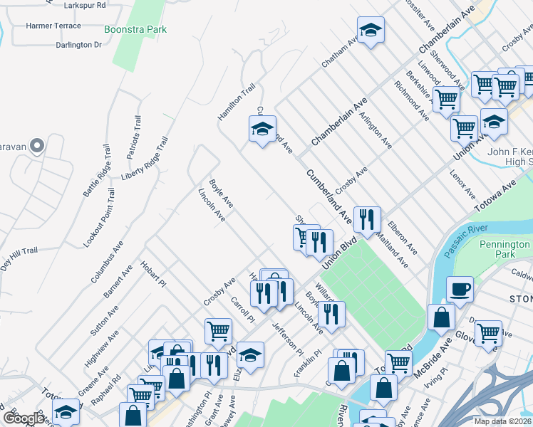 map of restaurants, bars, coffee shops, grocery stores, and more near 282 Boyle Avenue in Totowa