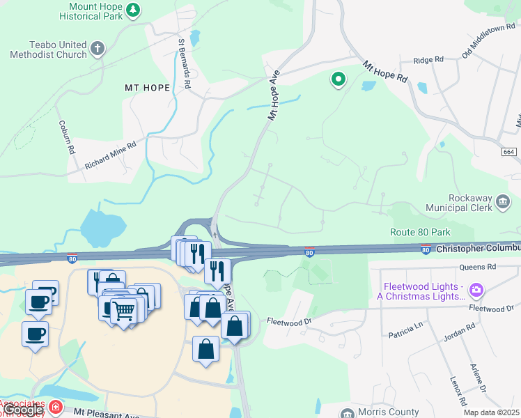 map of restaurants, bars, coffee shops, grocery stores, and more near 3114 Franklin Lane in Rockaway