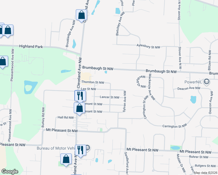 map of restaurants, bars, coffee shops, grocery stores, and more near 3001 Lee Street Northwest in North Canton