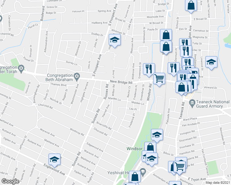 map of restaurants, bars, coffee shops, grocery stores, and more near 41 Wilbur Road in Bergenfield