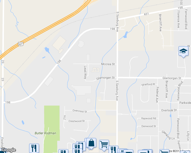 map of restaurants, bars, coffee shops, grocery stores, and more near 2045 Glamorgan Street in Alliance