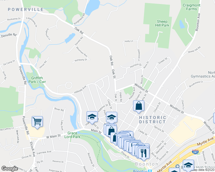 map of restaurants, bars, coffee shops, grocery stores, and more near 47 Lorraine Terrace in Boonton Township