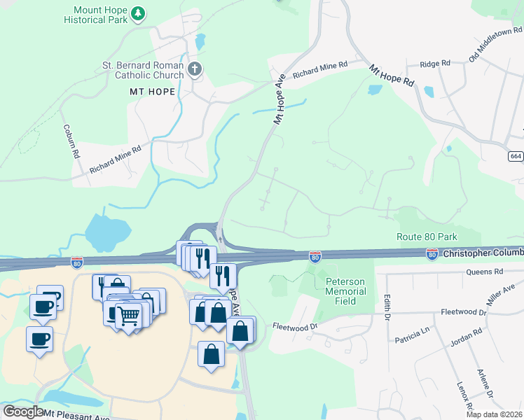 map of restaurants, bars, coffee shops, grocery stores, and more near 3114 Franklin Lane in Rockaway