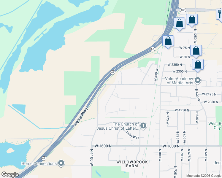 map of restaurants, bars, coffee shops, grocery stores, and more near 2125 North 1000 in West Bountiful