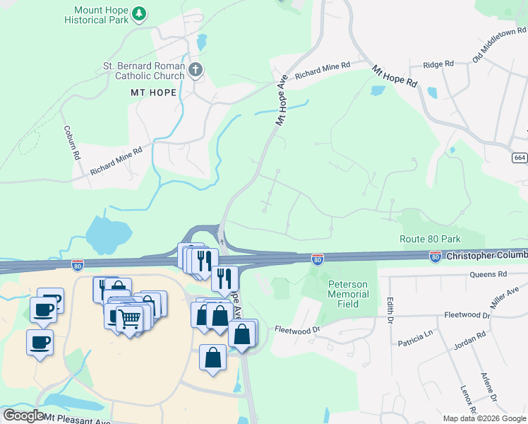 map of restaurants, bars, coffee shops, grocery stores, and more near 3114 Franklin Lane in Rockaway
