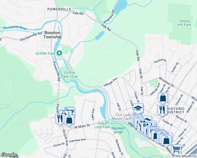 map of restaurants, bars, coffee shops, grocery stores, and more near 61 North Main Street in Boonton