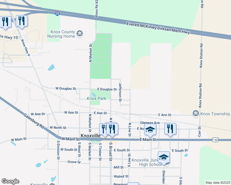map of restaurants, bars, coffee shops, grocery stores, and more near 401-499 North Hebard Street in Knoxville