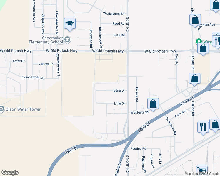 map of restaurants, bars, coffee shops, grocery stores, and more near 4046 Edna Drive in Grand Island