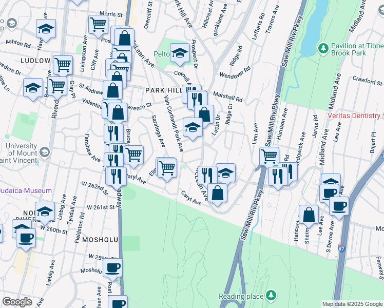 map of restaurants, bars, coffee shops, grocery stores, and more near 233 McLean Avenue in Yonkers