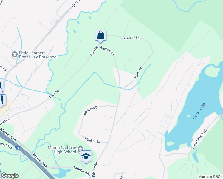 map of restaurants, bars, coffee shops, grocery stores, and more near 4 Cedar Terrace in Denville