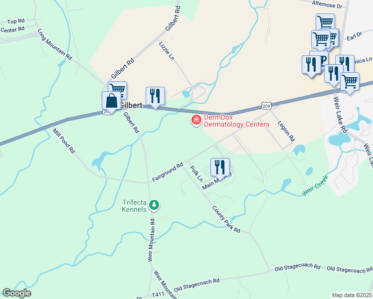 map of restaurants, bars, coffee shops, grocery stores, and more near 549 Fairground Road in Effort