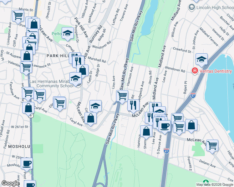 map of restaurants, bars, coffee shops, grocery stores, and more near 31 Putnam Avenue in Yonkers