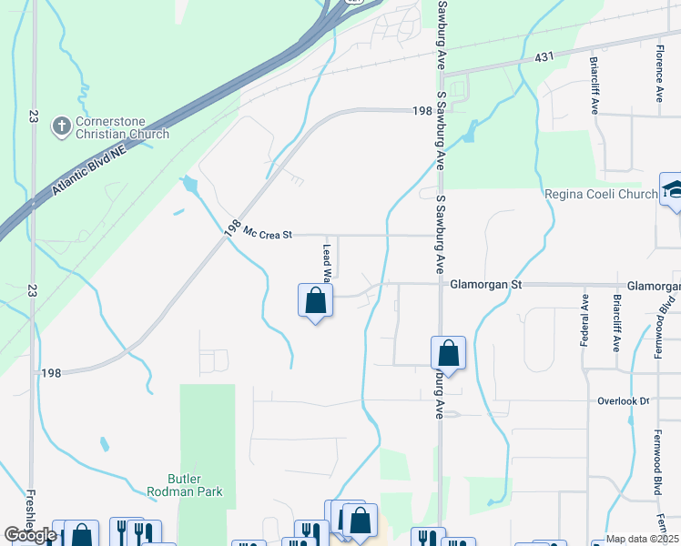 map of restaurants, bars, coffee shops, grocery stores, and more near in Alliance