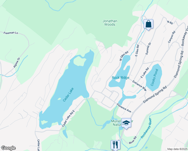 map of restaurants, bars, coffee shops, grocery stores, and more near 89 Florence Avenue in Denville