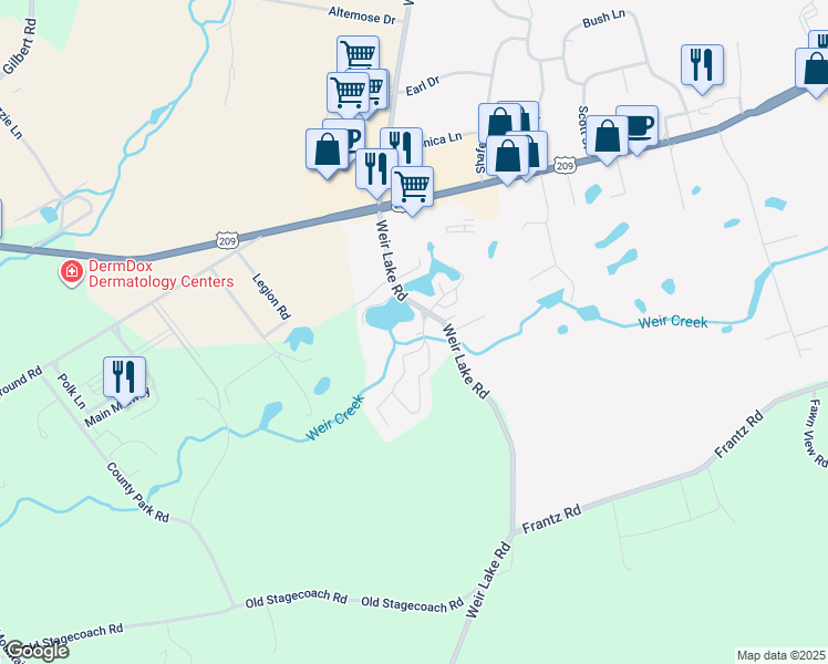 map of restaurants, bars, coffee shops, grocery stores, and more near Elm Lane in Monroe County