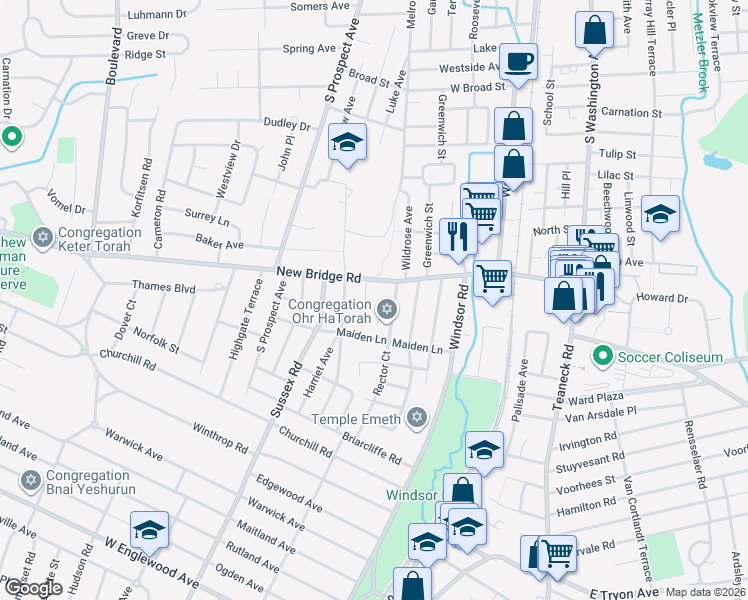map of restaurants, bars, coffee shops, grocery stores, and more near 35 Rector Court in Bergenfield