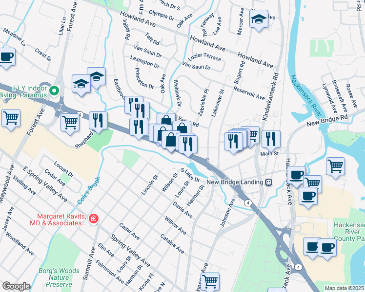 map of restaurants, bars, coffee shops, grocery stores, and more near 341 Route 4 in Teaneck