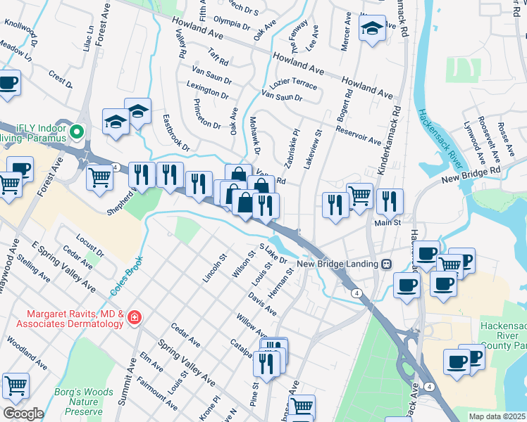 map of restaurants, bars, coffee shops, grocery stores, and more near 341 Route 4 in Teaneck