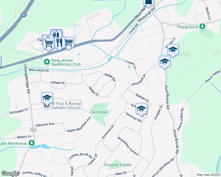 map of restaurants, bars, coffee shops, grocery stores, and more near 37 Cobblestone Terrace in Montville