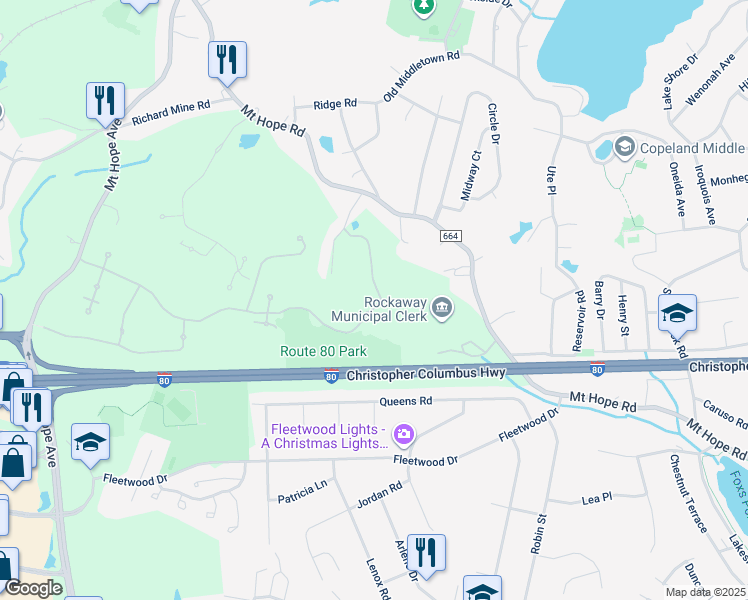 map of restaurants, bars, coffee shops, grocery stores, and more near 28 Hillside Road in Rockaway