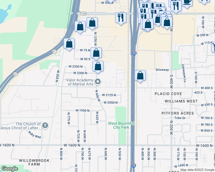 map of restaurants, bars, coffee shops, grocery stores, and more near in Woods Cross