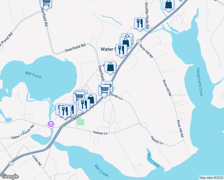 map of restaurants, bars, coffee shops, grocery stores, and more near 903 Montauk Highway in Water Mill