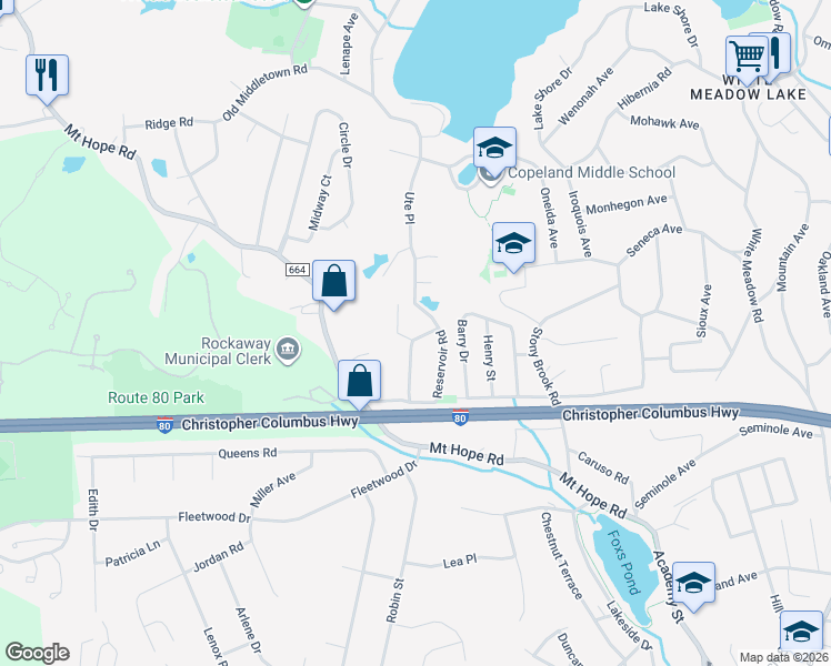 map of restaurants, bars, coffee shops, grocery stores, and more near 18 Katherine Road in Rockaway