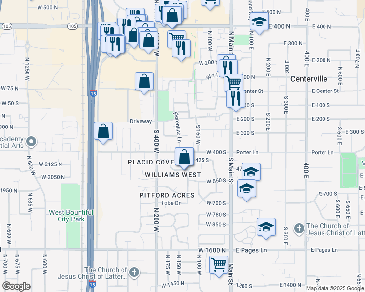 map of restaurants, bars, coffee shops, grocery stores, and more near 353 Florentine Lane in Centerville