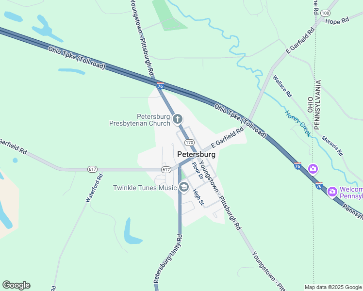 map of restaurants, bars, coffee shops, grocery stores, and more near 14071 Youngstown - Pittsburgh Road in Petersburg