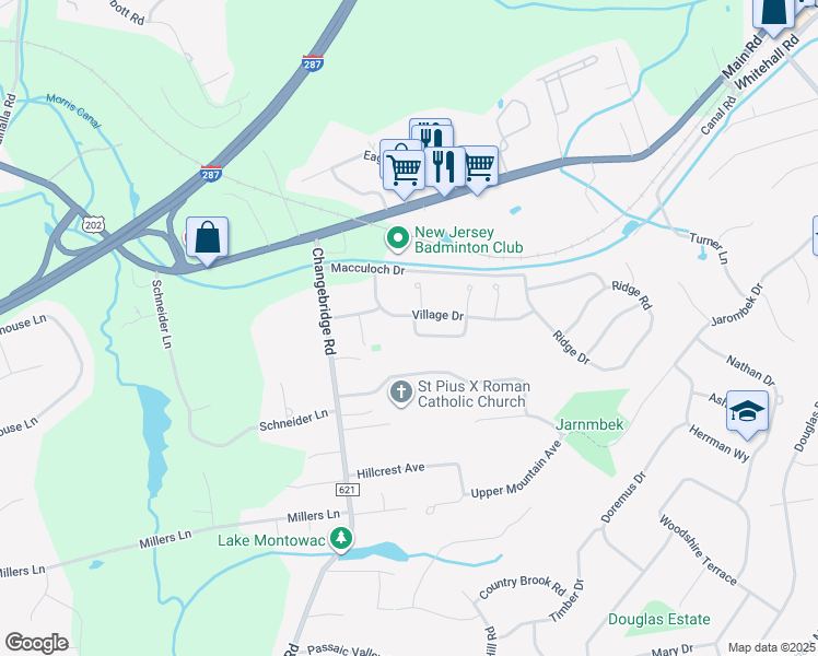 map of restaurants, bars, coffee shops, grocery stores, and more near 6 Bark Mill Terrace in Montville