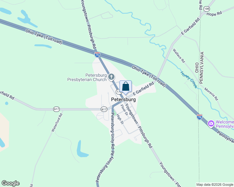 map of restaurants, bars, coffee shops, grocery stores, and more near 14071 Youngstown - Pittsburgh Road in Petersburg