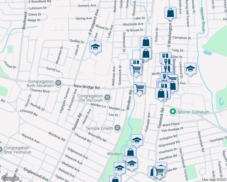 map of restaurants, bars, coffee shops, grocery stores, and more near in Bergenfield