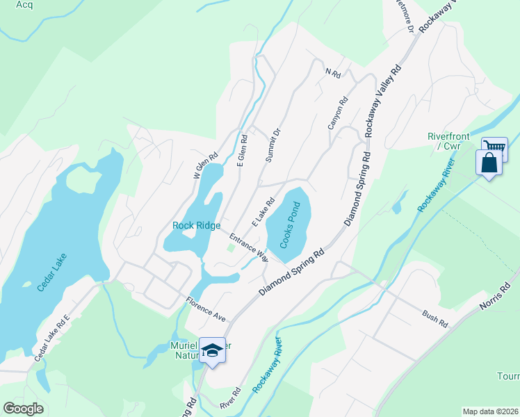 map of restaurants, bars, coffee shops, grocery stores, and more near 29 Lake Road in Denville