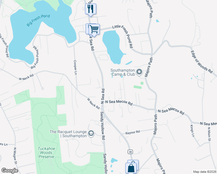 map of restaurants, bars, coffee shops, grocery stores, and more near 1082 North Sea Road in Southampton