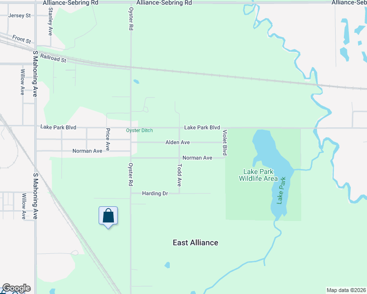 map of restaurants, bars, coffee shops, grocery stores, and more near 22169 Alden Avenue in Alliance