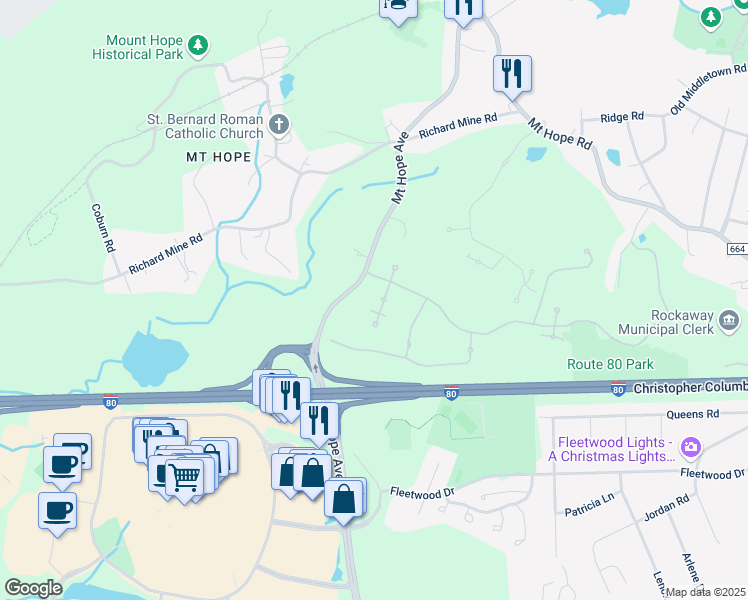 map of restaurants, bars, coffee shops, grocery stores, and more near 2211 Franklin Lane in Rockaway