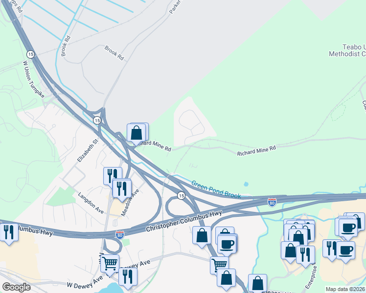 map of restaurants, bars, coffee shops, grocery stores, and more near 332 Richard Mine Road in Wharton