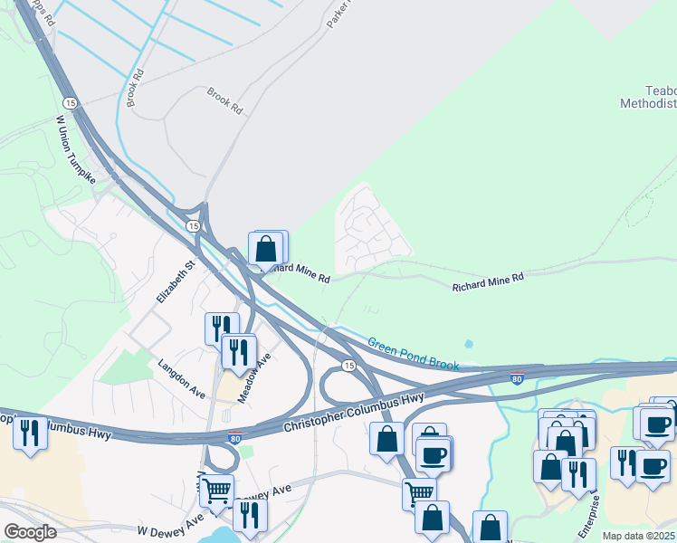map of restaurants, bars, coffee shops, grocery stores, and more near 332 Richard Mine Road in Wharton