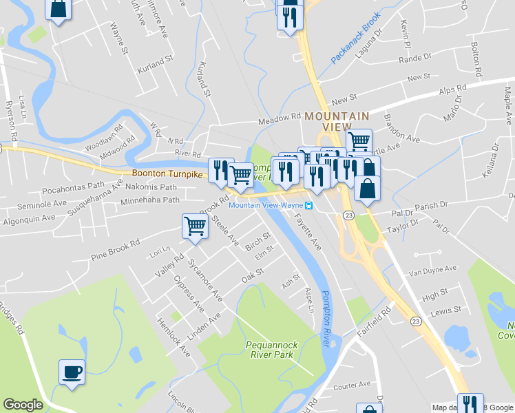 map of restaurants, bars, coffee shops, grocery stores, and more near 11 Riveredge Road in Lincoln Park