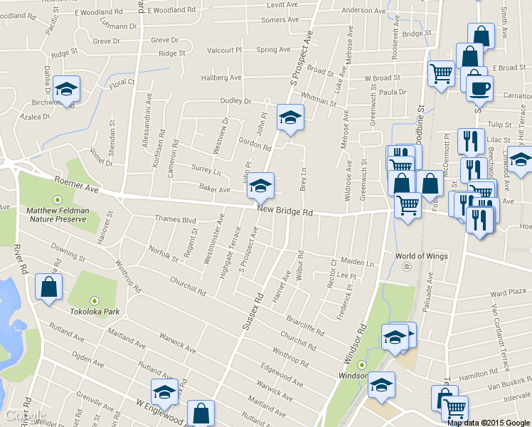 map of restaurants, bars, coffee shops, grocery stores, and more near 473 South Prospect Avenue in Bergenfield