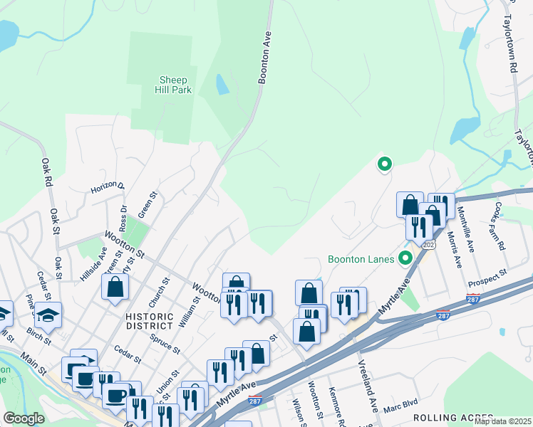 map of restaurants, bars, coffee shops, grocery stores, and more near 737 Cornelia Street in Boonton