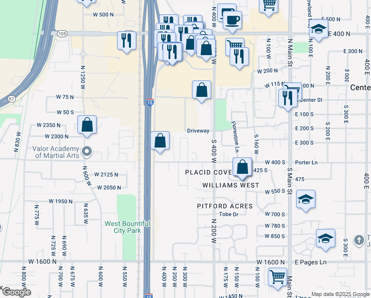 map of restaurants, bars, coffee shops, grocery stores, and more near 324 South 600 West in Centerville