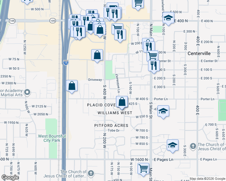 map of restaurants, bars, coffee shops, grocery stores, and more near 330 Paradiso Lane in Centerville