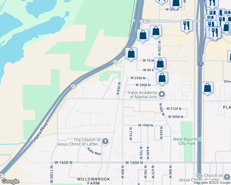 map of restaurants, bars, coffee shops, grocery stores, and more near 2257 North 830 West in West Bountiful