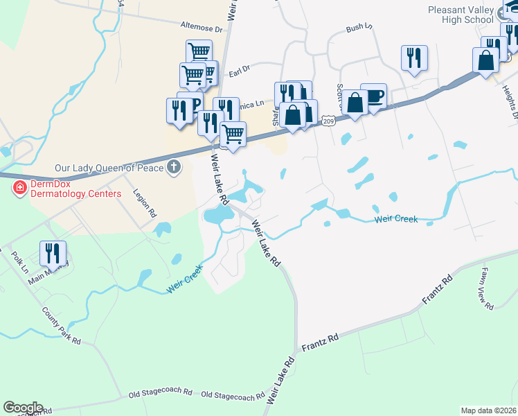 map of restaurants, bars, coffee shops, grocery stores, and more near Spruce in Brodheadsville
