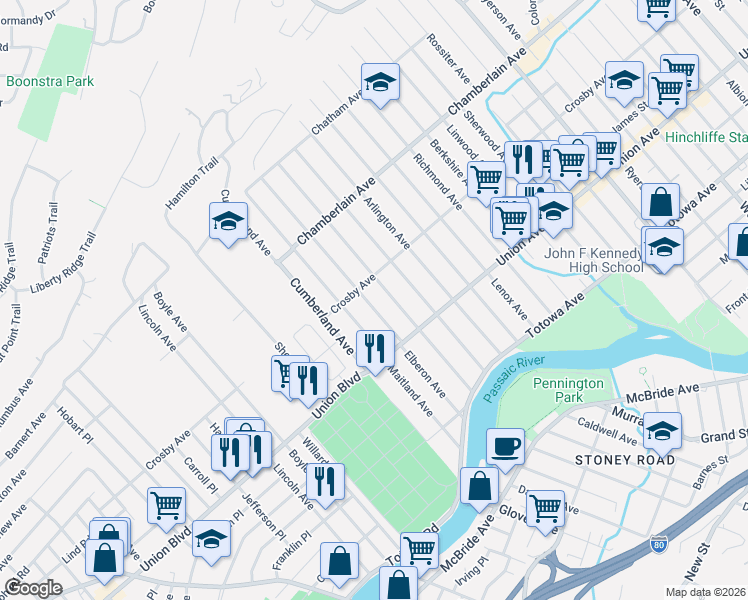 map of restaurants, bars, coffee shops, grocery stores, and more near 161 Elberon Avenue in Paterson