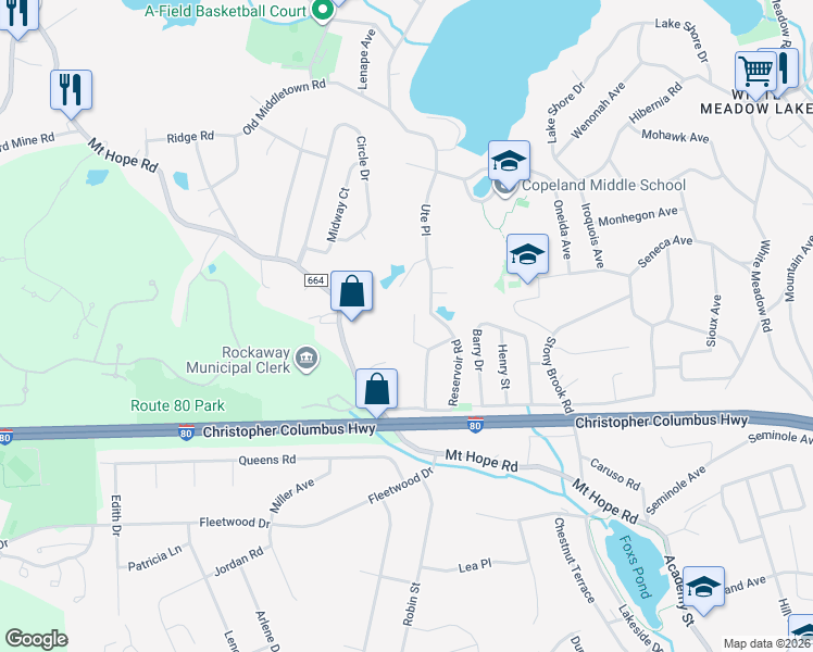 map of restaurants, bars, coffee shops, grocery stores, and more near 5 Nancy Court in Rockaway